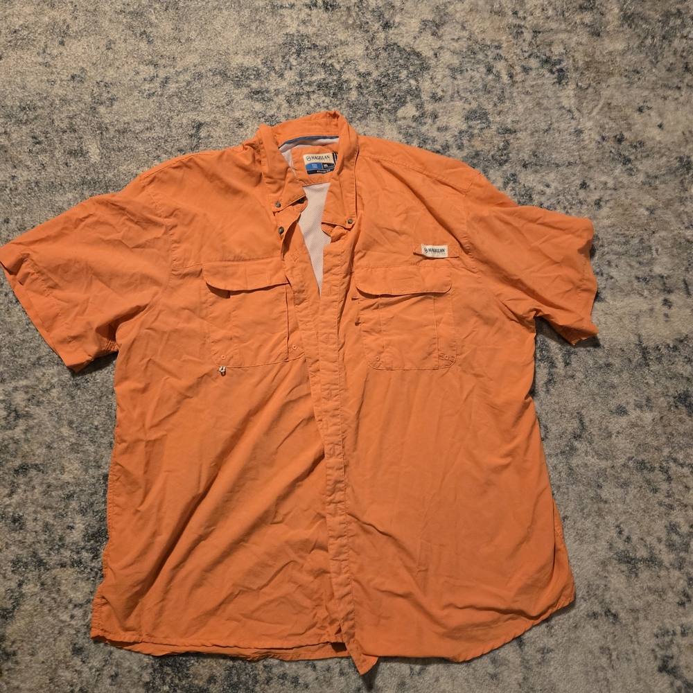 Magellan Men's Orange Short Sleeve Shirt. Fish Gear.